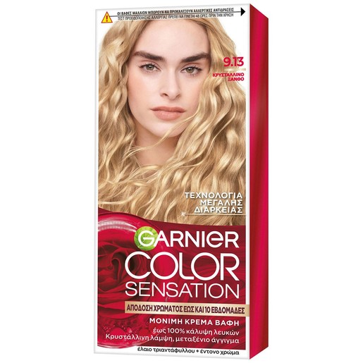 Garnier Color Sensation Permanent Hair Color Kit 1 Τεμάχιο - 9.13 Κρυστάλλινο Ξανθό