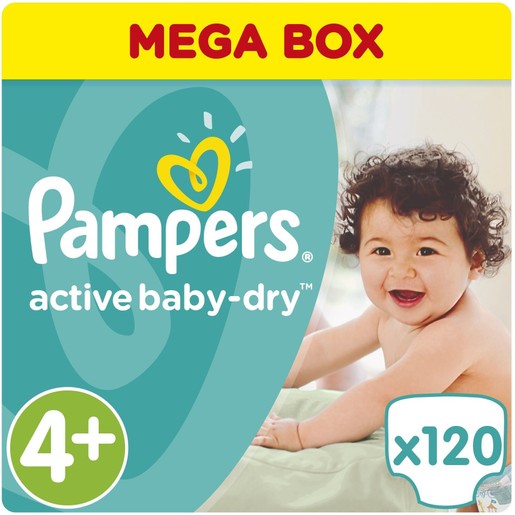 Pampers Active Baby Dry Mega Box No4+ (9-16kg) 120 πάνες Pampers Active Baby Dry Mega Box No4+ (9-16kg) 120 πάνες