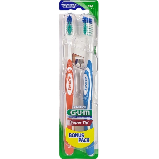 Gum Sunstar Super Tip Bonus Pack Medium / Normal Toothbrush 2 Τεμάχια, Κωδ 463 - Πορτοκαλί / Γαλάζιο
