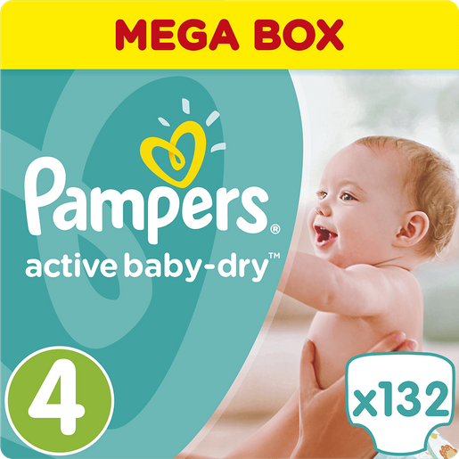 Pampers Active Baby Dry Mega Box No4 (8-14kg) 132 πάνες Pampers Active Baby Dry Mega Box No4 (8-14kg) 132 πάνες