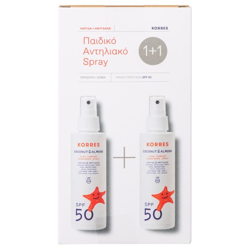 Korres Promo Kids Comfort Sunscreen Spray Face & Body Spf50 Coconut & Almond 2x150ml 1+1 Δώρο