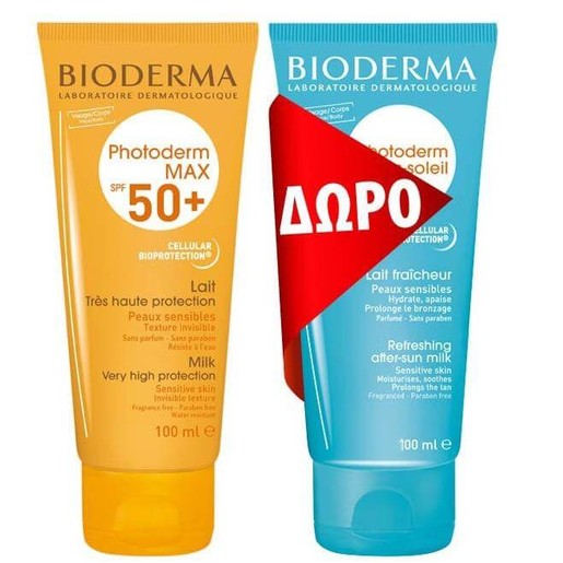 Bioderma Πακέτο Προσφοράς Photoderm Max Lait Spf50+, 100ml & Apres Soleil 100ml Bioderma Πακέτο Προσφοράς Photoderm Max Lait Spf50+, 100ml & Apres Soleil 100ml