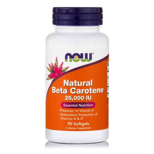 Now Foods Natural Beta Carotene 25.000 IU Συμπλήρωμα Διατροφής, Ενισχύει την Υγεία Ματιών & του Δέρματος 90 softgels