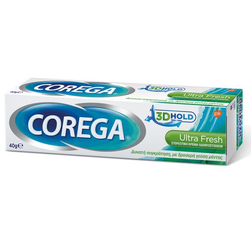 Corega 3D Hold Ultra Fresh Στερεωτική Κρέμα Οδοντοστοιχιών Προσφέρει Δυνατή Συγκράτηση, με Δροσερή Γεύση Μέντας 40gr Corega 3D Hold Ultra Fresh Στερεωτική Κρέμα Οδοντοστοιχιών Προσφέρει Δυνατή Συγκράτηση, με Δροσερή Γεύση Μέντας 40gr