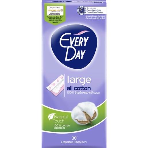 Every Day All Cotton Large Ανατομικά Σερβιετάκια με Βαμβακερό Κάλυμμα 30 Τεμάχια Every Day All Cotton Large Ανατομικά Σερβιετάκια με Βαμβακερό Κάλυμμα 30 Τεμάχια
