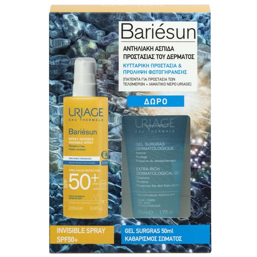Uriage Πακέτο Προσφοράς Bariesun Invisible Spray for Face, Body Spf50+, 200ml & Δώρο Extra Rich Dermatological Face, Body Gel 50ml