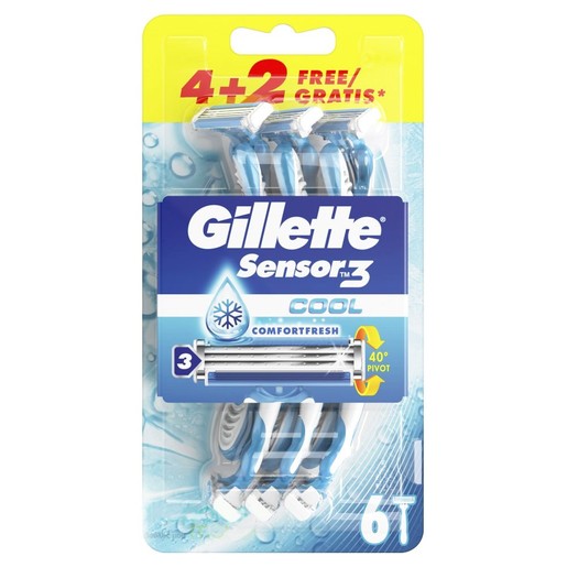 Gillette Sensor 3 Cool Ξυραφάκια μιας Χρήσης για Αίσθηση Δροσιάς σε Κάθε Ξύρισμα 6 Τεμάχια (4+2 Δώρο) Gillette Sensor 3 Cool Ξυραφάκια μιας Χρήσης για Αίσθηση Δροσιάς σε Κάθε Ξύρισμα 6 Τεμάχια (4+2 Δώρο)