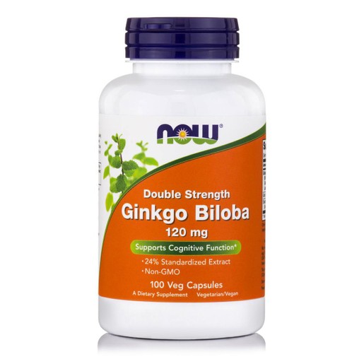 Now Foods Ginkgo Biloba Double Strength 120mg Συμπλήρωμα Διατροφής για Καλή Λειτουργία του Εγκεφάλου, Ενίσχυση Μνήμης 100veg.caps