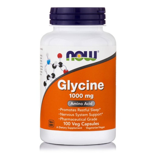 Now Foods Glycine 1000mg Συμπλήρωμα Διατροφής που Συμβάλει στην Παραγωγή Ενέργειας στον Οργανισμό 100veg.caps