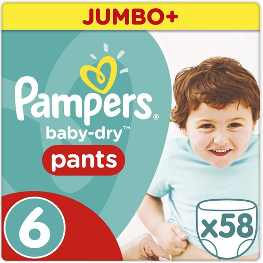 Pampers Baby Dry Pants No6 Jumbo Plus (16+kg) Extra Large 58 πάνες Pampers Baby Dry Pants No6 Jumbo Plus (16+kg) Extra Large 58 πάνες