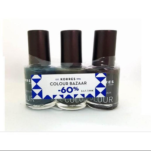 Korres Nail Colour Set, Σετ με 3 Βερνίκια Εντονης Λάμψης σε 3 Χρώματα:Hazy Petrol.Warm Khaki, Chocolate Brown 3τμχ Korres Nail Colour Set, Σετ με 3 Βερνίκια Εντονης Λάμψης σε 3 Χρώματα:Hazy Petrol.Warm Khaki, Chocolate Brown 3τμχ