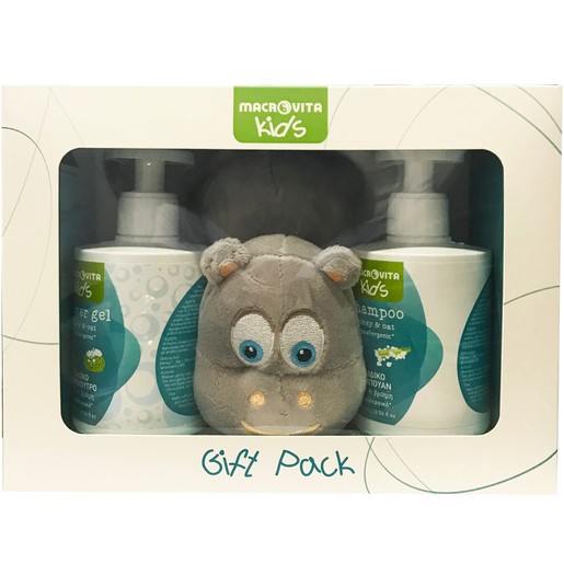 Macrovita Kids Πακέτο Προσφοράς Shampoo 300ml & Shower Gel 300ml & Δώρο Hippo Λούτρινο Κουκλάκι