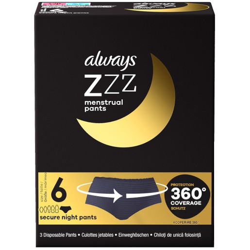 Always ZZZ Menstrual 360° Overnight Disposable Period Underwear Pants 3 Τεμάχια Always ZZZ Menstrual 360° Overnight Disposable Period Underwear Pants 3 Τεμάχια