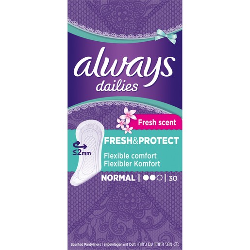Always Dailies Fresh & Protect Normal Fresh Scent Σερβιετάκια με Άνετη Εφαρμογή Όλη Μέρα 30 τεμάχια Always Dailies Fresh & Protect Normal Fresh Scent Σερβιετάκια με Άνετη Εφαρμογή Όλη Μέρα 30 τεμάχια