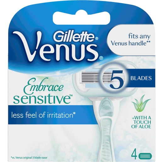Gillette Venus Embrace Sensitive Ανταλλακτικές Κεφαλές με 5 Λεπίδες για την Ευαίσθητη Επιδερμίδα 4 τεμάχια Gillette Venus Embrace Sensitive Ανταλλακτικές Κεφαλές με 5 Λεπίδες για την Ευαίσθητη Επιδερμίδα 4 τεμάχια