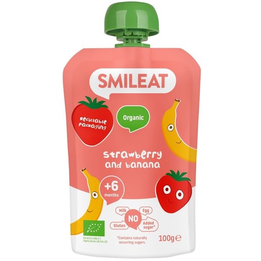 Smileat Organic Strawberry & Banana Pouch 6m+, 100gr
