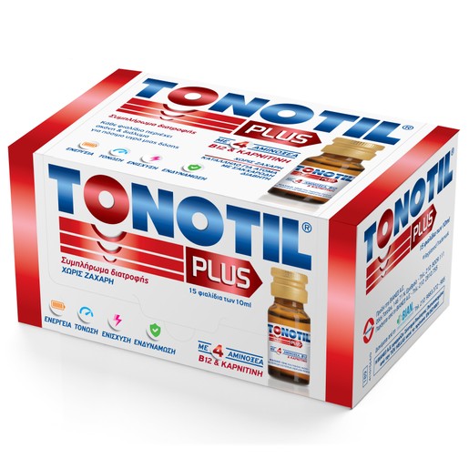 Tonotil Plus Συμπλήρωμα Διατροφής με 4 Αμινοξέα B12 & Καρνιτίνη 15 vials x 10ml Tonotil Plus Συμπλήρωμα Διατροφής με 4 Αμινοξέα B12 & Καρνιτίνη 15 vials x 10ml