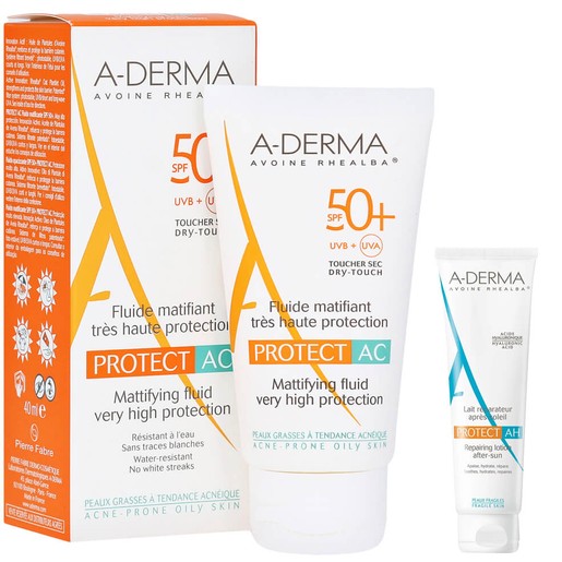 A-Derma Protect AC Fluide Matifiant Visage Spf50+ 40ml & Δώρο AH Lait Reparateur Apres Soleil 15ml A-Derma Protect AC Fluide Matifiant Visage Spf50+ 40ml & Δώρο AH Lait Reparateur Apres Soleil 15ml