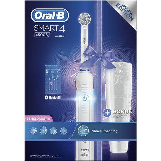Oral-B Smart 4 4500S Sensi Ultrathin Επαναφορτιζόμενη Ηλεκτρική Οδοντόβουρτσα, για Ολοκληρωμένο Καθαρισμό & Σύνδεση Bluetooth Oral-B Smart 4 4500S Sensi Ultrathin Επαναφορτιζόμενη Ηλεκτρική Οδοντόβουρτσα, για Ολοκληρωμένο Καθαρισμό & Σύνδεση Bluetooth