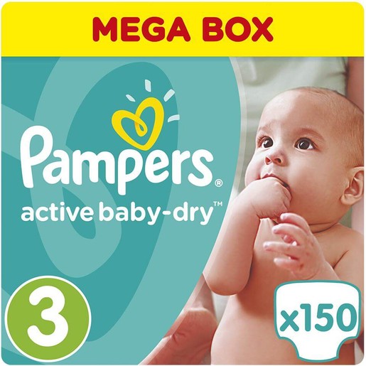 Pampers Active Baby Dry Mega Box No3 (5-9kg) 150 πάνες Pampers Active Baby Dry Mega Box No3 (5-9kg) 150 πάνες