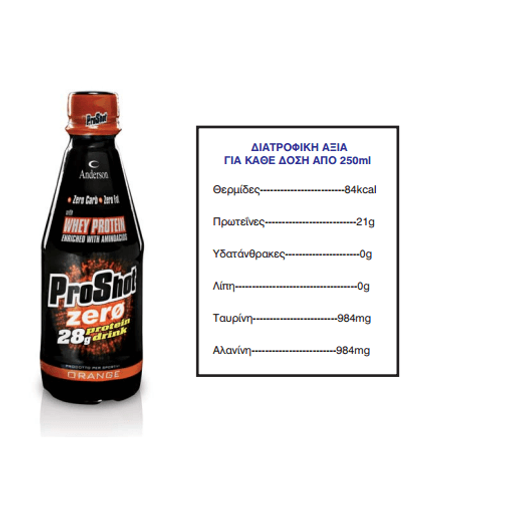 Anderson Proshot Zero Fat Protein Drink Υγρή Πρωτείνη Χωρίς Λίπη Και Ζάχαρη 12x330ml