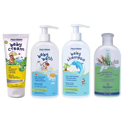 Frezyderm Πλήρη Σειρά Περιποίησης για το Μωρό Baby Cream 175ml & Hydra Milk 200ml & Baby Bath 300ml & Baby Shampoo 300ml Frezyderm Πλήρη Σειρά Περιποίησης για το Μωρό Baby Cream 175ml & Hydra Milk 200ml & Baby Bath 300ml & Baby Shampoo 300ml