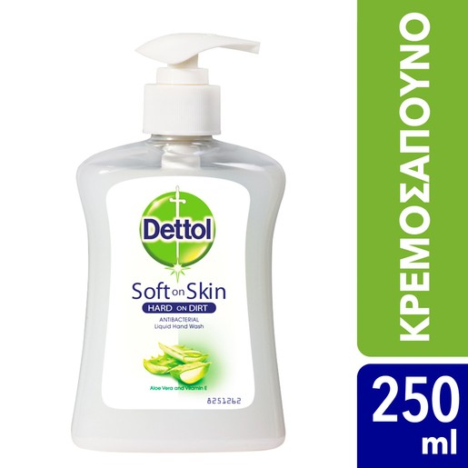 Dettol Liquid Soap Aloe Vera & Vitamin E Αντιβακτηριδιακό Υγρό Κρεμοσάπουνο Χεριών  με Αλόε Βέρα και Βιταμίνη Ε 250ml