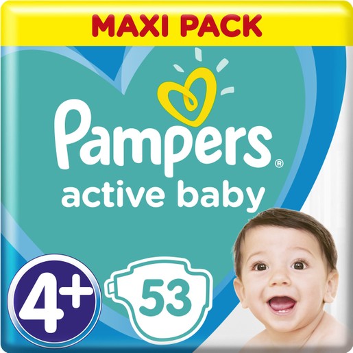 Pampers Active Baby Maxi Pack Νο4+ (10-15 kg) 53 πάνες Pampers Active Baby Maxi Pack Νο4+ (10-15 kg) 53 πάνες