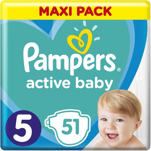 Pampers Active Baby Maxi Pack Νο5 (11-16 kg) 51 πάνες Pampers Active Baby Maxi Pack Νο5 (11-16 kg) 51 πάνες