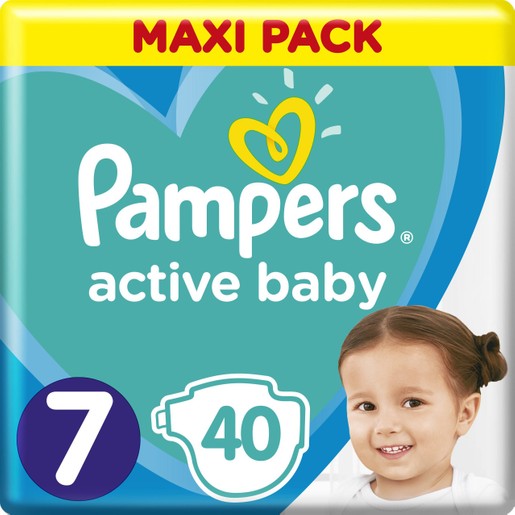 Pampers Active Baby Πάνες Maxi Pack No7 (15+ kg) 40 Πάνες Pampers Active Baby Πάνες Maxi Pack No7 (15+ kg) 40 Πάνες