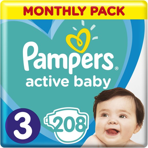 Pampers Active Baby Πάνες Monthly Pack No3 (6-10 kg), 208 Πάνες, μόνο 0,19€ / πάνα Pampers Active Baby Πάνες Monthly Pack No3 (6-10 kg), 208 Πάνες, μόνο 0,19€ / πάνα