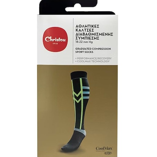 Christou Graduated Compression Sport Socks CH-016 18-22mm Hg Black 1 Ζευγάρι Small 36-39