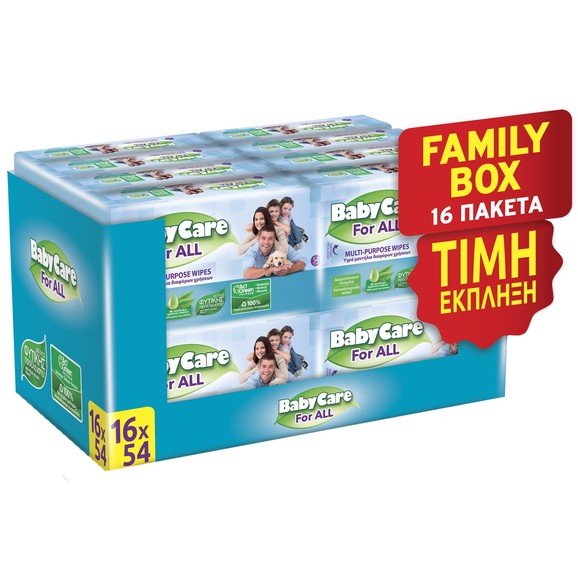 BabyCare For All Baby Wipes Family Pack 864 Τεμάχια (16x54 Τεμάχια)