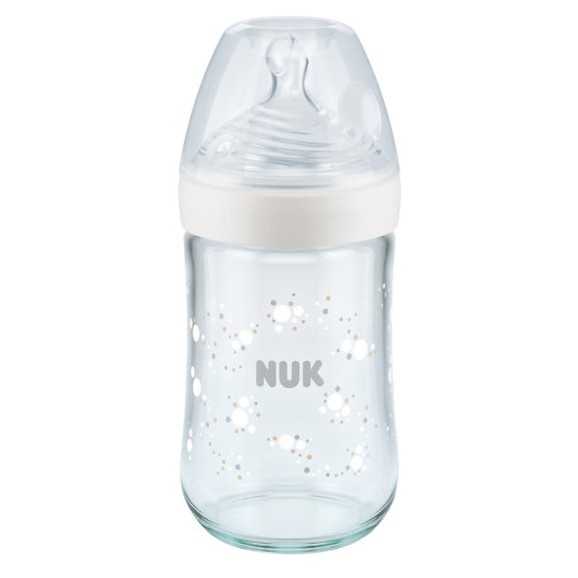 Nuk Nature Sense Glass Bottle Silicone Medium 0-6m Κωδ 10745119, 240ml - Άσπρο