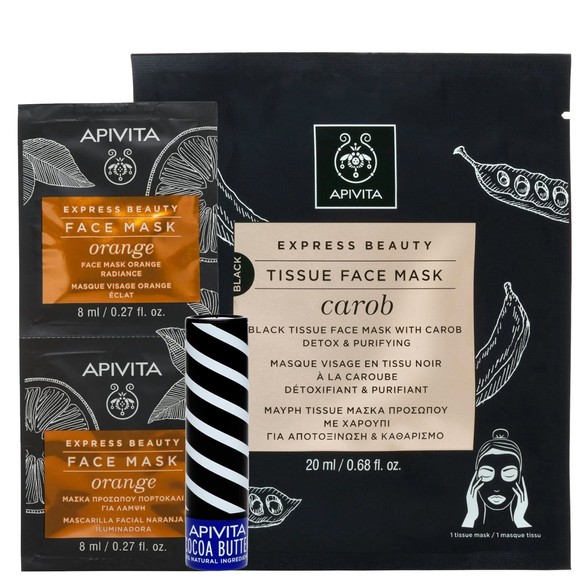 Δώρο Apivita Express Beauty Orange 2x8ml & Express Beauty Tissue Face Mask Carob Sheet 20ml & Lip Care Lip Balm Spf20 Cocoa Butter 4.4g Δώρο Apivita Express Beauty Orange 2x8ml & Express Beauty Tissue Face Mask Carob Sheet 20ml & Lip Care Lip Balm Spf20 Cocoa Butter 4.4g