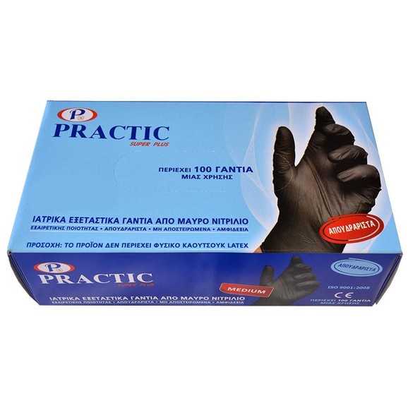 Practic Γάντια Εξεταστικά Μαύρα Νιτριλίου Χωρίς Πούδρα μη Αποστειρωμένα, Αμφιδέξια 100 Τεμάχια