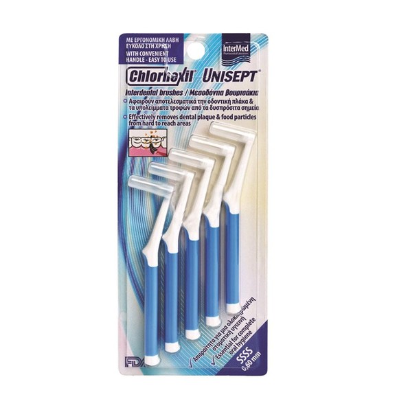 Δώρο InterMed Unisept Chlorhexil Interdental Brushes SSSS 0.60mm Μπλε Μεσοδόντια Βουρτσάκια 5 Τεμάχια