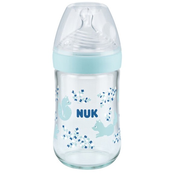 Nuk Nature Sense Glass Bottle Silicone Medium 0-6m Κωδ 10745119, 240ml - Γαλάζιο