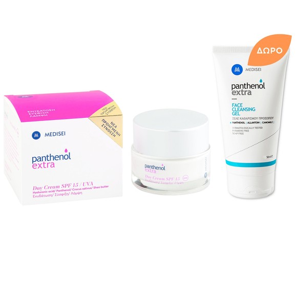 Medisei Πακέτο Προσφοράς Panthenol Extra Day Cream Spf15, 50ml & Δώρο Face Cleansing Gel 50ml