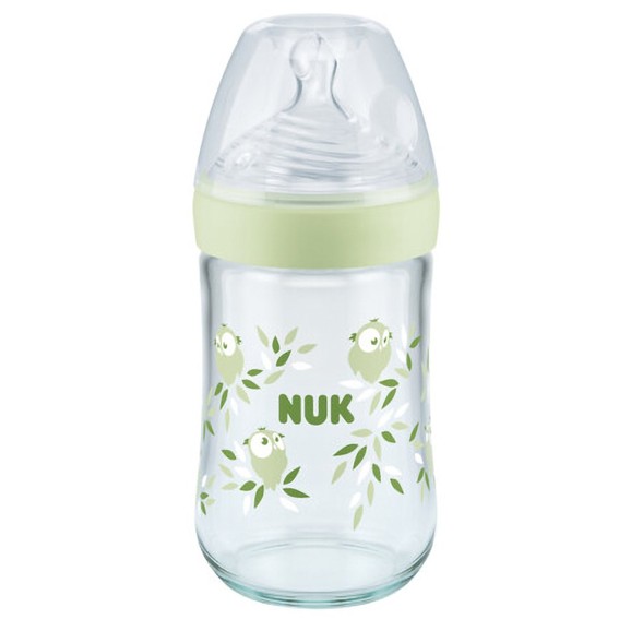Nuk Nature Sense Glass Bottle Silicone Medium 0-6m Κωδ 10745119, 240ml - Πράσινο