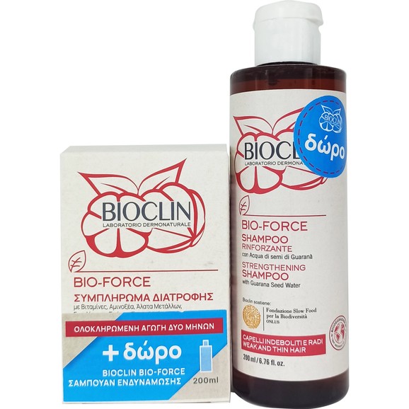 Bioclin Πακέτο Προσφοράς Bio-Force Food Supplement for Hair 60tabs & Δώρο Bio-Force Strengthening Shampoo 200ml
