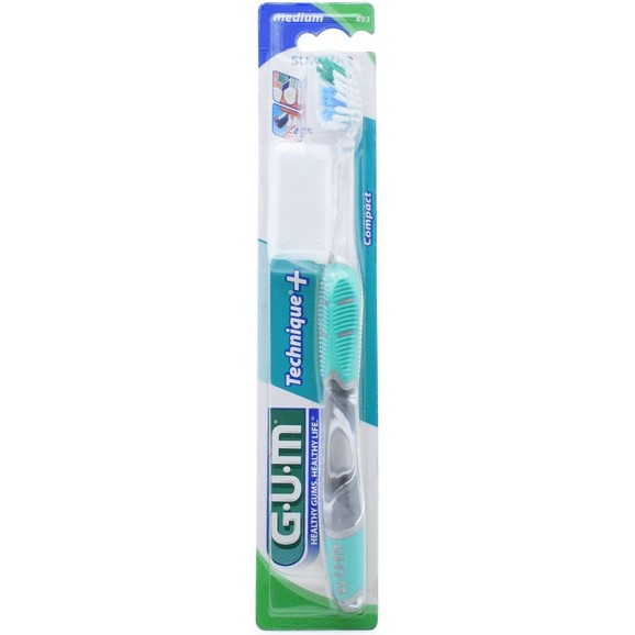 Gum Technique+ Compact Medium Toothbrush 1 Τεμάχιο, Κωδ 493 - Γαλάζιο