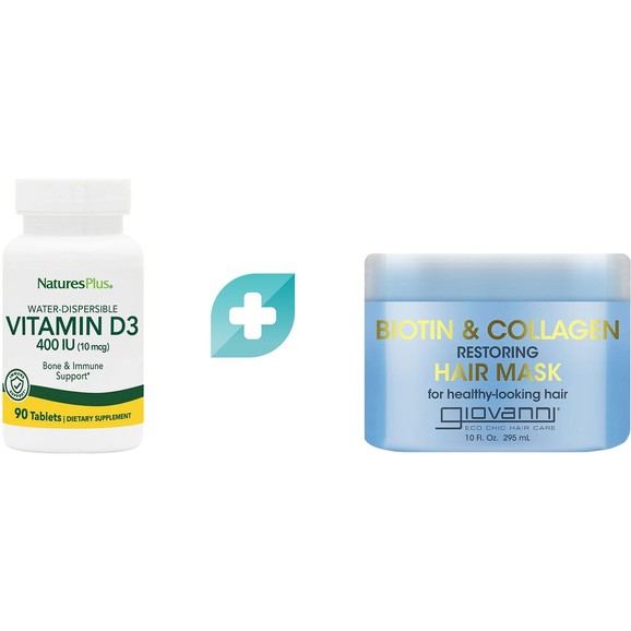 Σετ Δώρο Natures Plus Vitamin D3 400IU 90tabs & Giovanni Biotin & Collagen Restoring Hair Mask 295ml