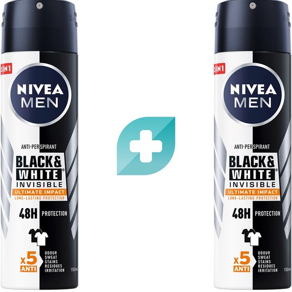 Σετ Nivea Men Black & White Invisible Ultimate Impact 48h Protection Anti-Perspirant Spray 300ml (2x150ml)