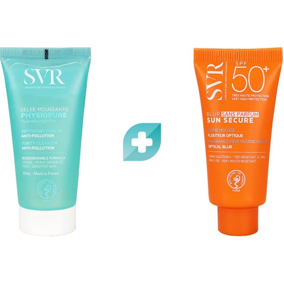 Σετ Δώρο SVR Physiopure Anti-Pollution Foaming Gel 55ml & Sun Secure Spf50+ Blur Fragrance Free Mousse Cream 15ml