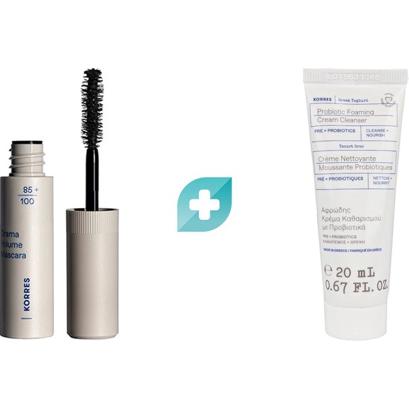 Σετ Δώρο Korres Drama Volume Mascara 01 Black 4ml & Greek Yoghurt Probiotic Foaming Cream Cleanser 20ml