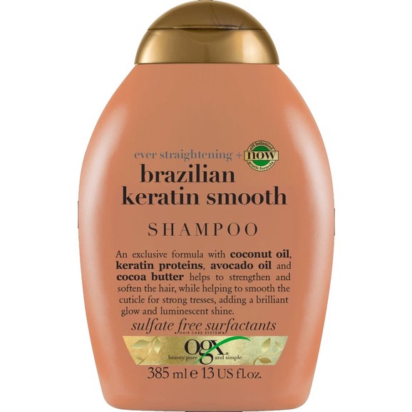 OGX Brazilian Keratin Smooth Shampoo Ever Straightening Δυναμωτικό Σαμπουάν Λείανσης & Λάμψης στα Ταλαιπωρημένα Μαλλιά 385ml