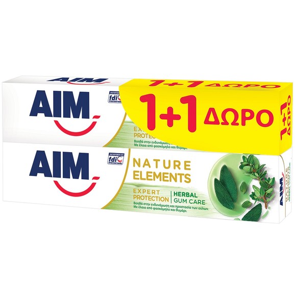 Aim Πακέτο Προσφοράς Nature Elements Herbal Οδοντόκρεμα 75ml 1+1 Δώρο