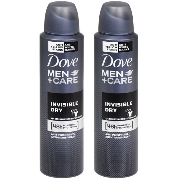 Dove Πακέτο Προσφοράς Spray Men Invisible Dry Αποσμητικό Spray με Προστασία Κατά των Λευκών & Κίτρινων Σημαδιών  2x150ml