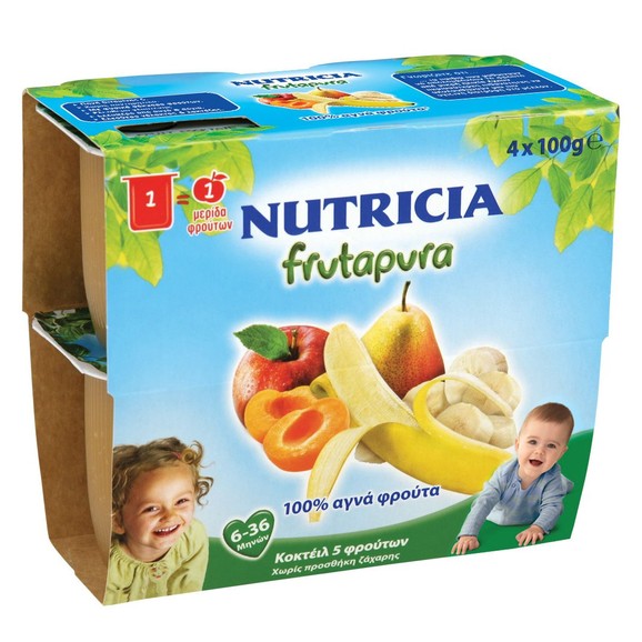 Nutricia Frutapura Έτοιμη Φρουτόκρεμα 5 Φρούτων από 6-36 Μηνών 4x100gr